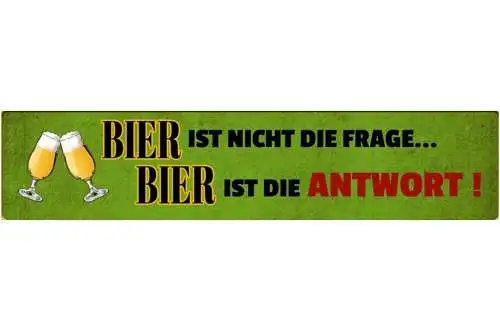 Schild Bier Frage Antwort Alkohol Glas Bar Lokal Wirt 46 x 10 Blech od. Holz