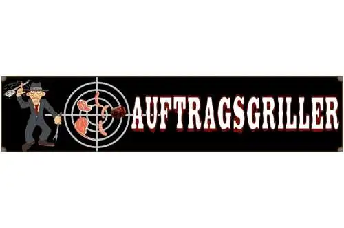 Schild Auftragsgriller Grillen BBQ Fleisch Wurst Grill 46 x 10 Blech od. Holz