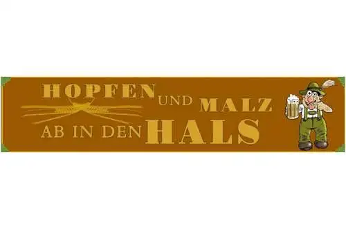 Schild hopfen malz hals bier alkohol glas bar lokal wirt 46 x 10 blech od. holz