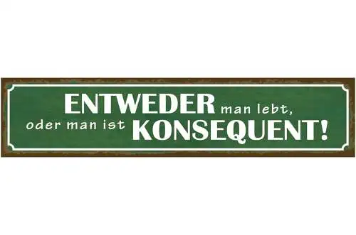 Schild Entweder Man Lebt Oder Man Ist Konsequent Leben 46 x 10 Blech od. Holz