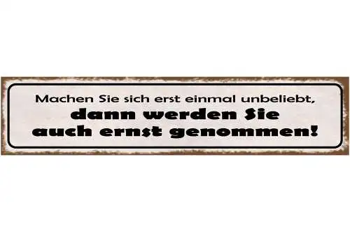 Schild Machen Sie Sich Erstmal Unbeliebt Ernst Genommen 46 x 10 Blech od. Holz