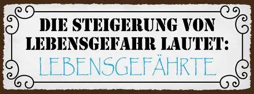 Schild Die Steigerung Von Lebensgefahr Bedeutet Lebensgefährte Ehe Paar 27x10