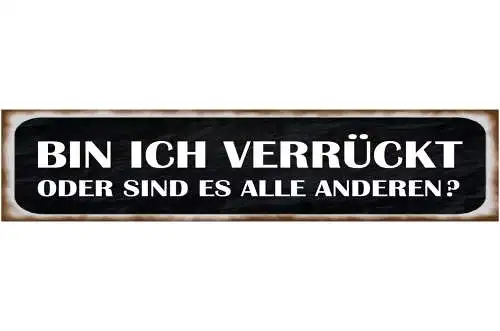 Schild Ich Bin Verrückt Oder Sind Es Alle Anderen Irre 46 x 10 Blech od. Holz