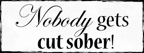 Schild Nobody Gets Cut Sober Alkohol Betrunken Nüchtern 27x10 Blech od.Holz