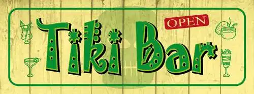 Schild Tiki Bar Open Cocktail Rum Alkohol Tropisch Hawaii 27x10 Blech od.Holz