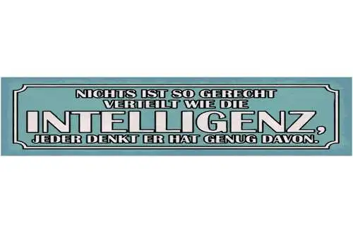 Schild Gerecht Verteilt Intelligenz Jeder Denkt Hat Genug 46 x 10 Blech od. Holz