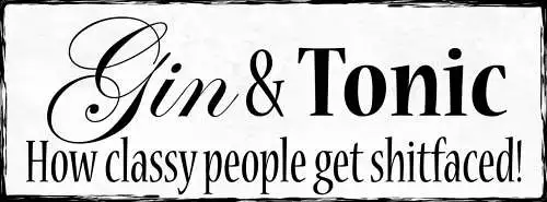 Schild Gin & Tonic How Classy People Get Shitfaced Alkohol 27x10 Blech od.Holz