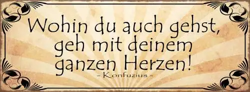 Schild Wohin Du Auch Gehst Gehe Mit Deinem Herzen Konfuzius 27x10 Blech od.Holz