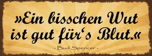 Schild Ein Bisschen Wut Ist Gut Für's Blut Bud Spencer 27x10 Blech od.Holz