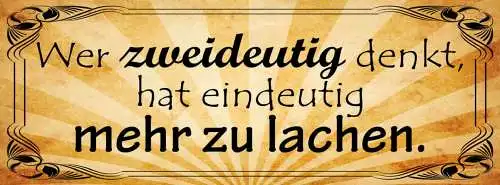 Schild Wer Zweideutig Denkt Hat Eindeutig Mehr Zu Lachen 27x10 Blech od.Holz