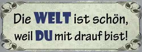 Schild Die Welt Ist Besser Weil Du Mit Drauf Bist Liebe 27x10 Blech od.Holz