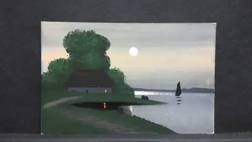 gemalte Künstlerkarte von unbekannt See Mond 400551 jw J
