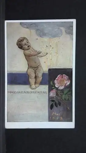 Heckenrosentag Baby Goldmünzenregen F A v Kaulbach Künstlerkarte 500219 jw J