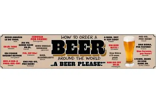 Schild beer weltweit bier bestellung alkohol glas lokal 46 x 10 blech od. holz