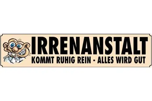 Schild Irrenanstalt Psychiatrie Klapsmühle Klapse Klinik 46 x 10 Blech od. Holz