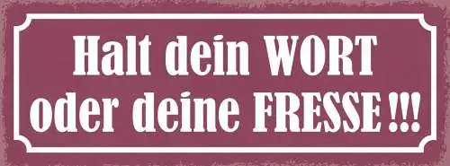 Schild Halt Dein Wort Oder Deine Fresse Versprechen Halten 27x10 Blech od.Holz