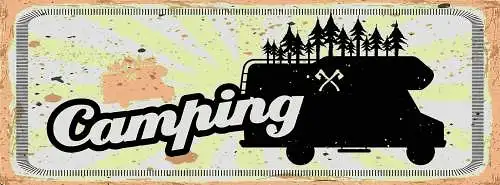 Schild Camping Campen Camper Wohnwagen Platz Zelten Zelt 27x10 Blech od.Holz