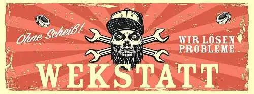 Schild Werkstatt Ohne Scheiß Wir Lösen Probleme Mechaniker 27x10 Blech od.Holz