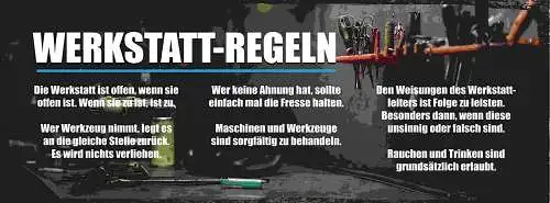 Schild Werkstatt Regeln Offen Zu Werkzeug Ahnung Weisungen 27x10 Blech od.Holz