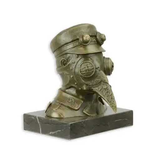 Bronze Skulptur auf Marmor Block Steampunk Pest Arzt H 13 L 9,9 NLBX-16