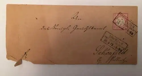 Dt. Reich 1872 königl. Gerichtssache Dresden Schönfeld Siegel 17.8x8 cm 14496