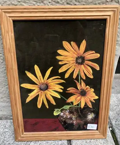 Nostalgie Bild von 1977, Malerei, Blumen, 27,5 x 36,5cm (300011)