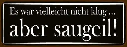 Schild Es War Vielleicht Nicht Klug Aber Sau Geil Dumm 27 x 10 Blech od. Holz