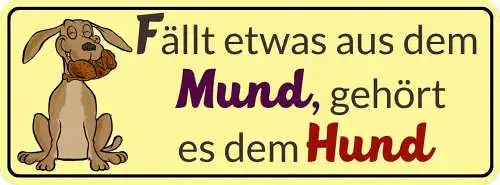 Schild fällt etwas aus dem mund gehört es dem hund füttern 27 x 10 blech od.holz
