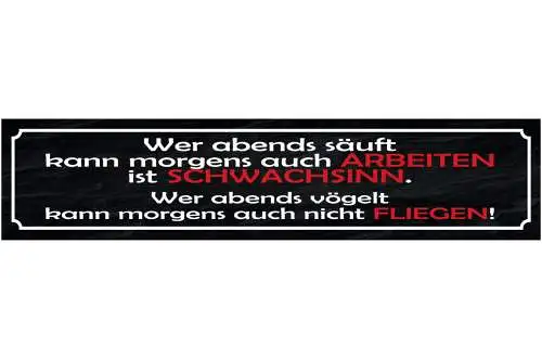 Schild Wer Abends Säuft Kann Morgens Auch Arbeiten Ist Schwachsinn Abends Vögelt