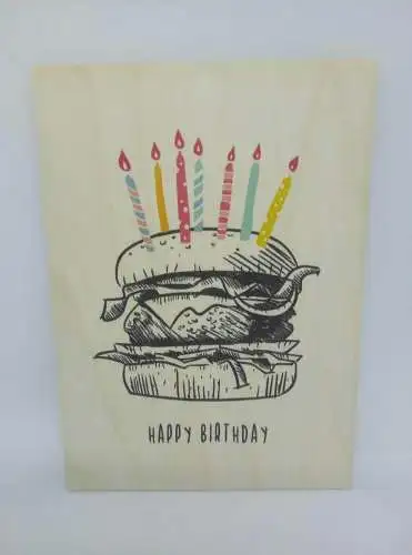 Holzpostkarte magnetisch "Happy Birthday" Burger 14x10 Birkenholz 50284
