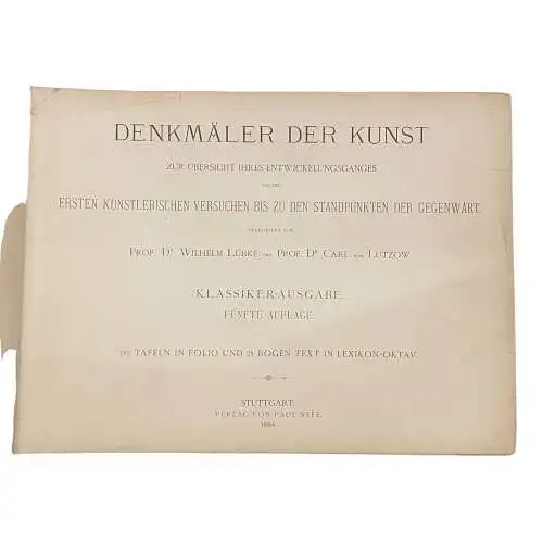 3235 Lübke DENKMÄLER DER KUNST: ZUR ÜBERSICHT IHRES ENTWICKELUNGSGANGES HC +A