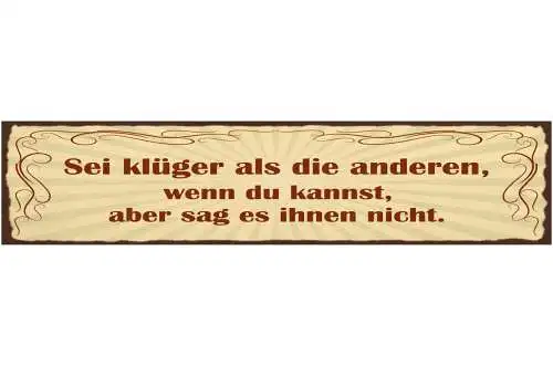 Schild Sei Klüger Als Die Anderen Wenn Du Kannst Aber Sag Es Ihnen Nicht 46 x 10