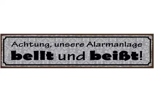 Schild achtung unsere alarmanlage beißt & bellt wach hund 46 x 10 blech od. holz
