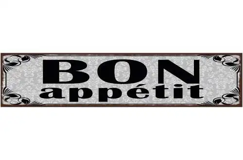 Schild Bon Appétit Guten Appetit Mahlzeit Essen Kochen 46 x 10 Blech od. Holz