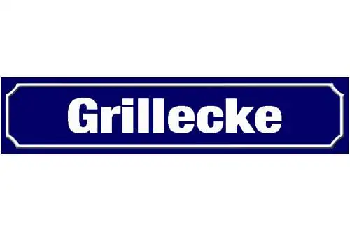 Schild Grill Ecke Grillen BBQ Garten Ort Straße Platz 46 x 10 Blech od. Holz