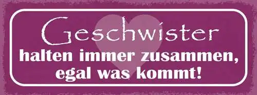 Schild Geschwister Halten Zusammen Egal Was Kommt Familie 27x10 Blech od.Holz