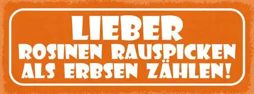 Schild Lieber Rosinen Rauspicken Als Erbsen Zählen 27x10 Blech od.Holz