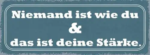 Schild Niemand Ist Wie Du & Das Ist Deine Stärke Einmalig 27x10 Blech od.Holz