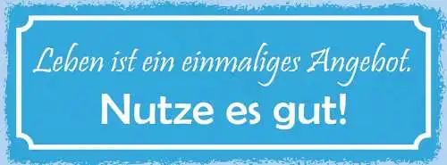 Schild leben ist ein einmaliges angebot nutze es gut 27x10 blech od.holz