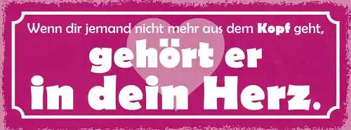 Schild wenn dir jemand nicht aus dem kopf geht gehört er in dein herz 27x10