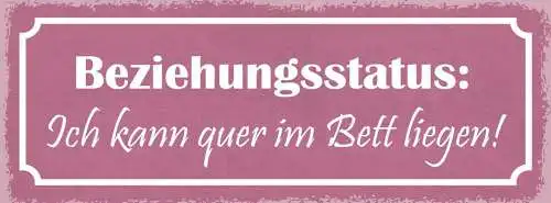 Schild beziehungsstatus ich kann quer im bett liegen liebe 27x10 blech od.holz