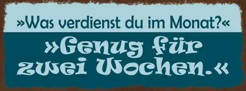 Schild Was Verdienst Du Im Monat? Genug Für 2 Wochen Arbeit 27x10 Blech od.Holz
