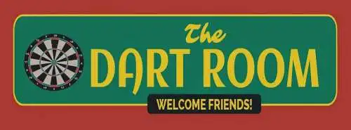 Schild The Dart Room Welcome Friends Darten Spiel Pfeil 27x10 Blech od.Holz