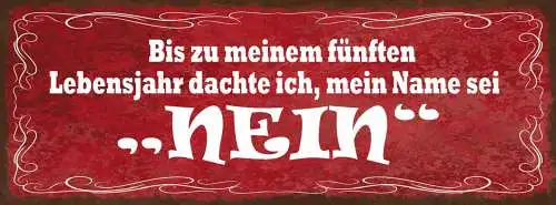 Schild Bis Zu Meinem Sechsten Lebenjahr Dachte Ich Mein Name Sei Nein 27x10