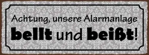 Schild achtung unsere alarmanlage bellt & beißt hund hunde 27x10 blech od.holz