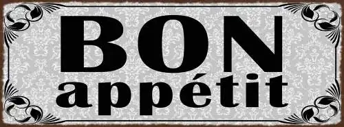 Schild Bon Appétit Guten Appetit Mahlzeit Essen Restaurant 27x10 Blech od.Holz
