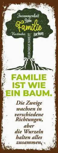 Schild familie ist wie ein baum zweige wachsen richtungen wurzeln zusammen 27x10