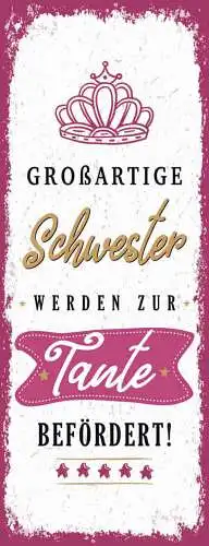 Schild großartige schwester werden zur tante befördert 27x10 blech od.holz