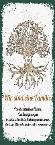 Schild wir sind eine familie wie ein baum zweige richtungen wurzeln zusammen