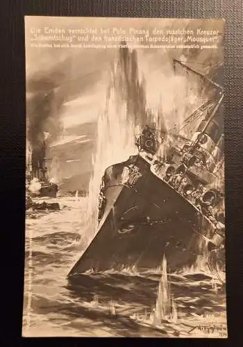 Die Emden Vernichtet Bei Pulo Pinang Den Russischen Kreuzer Schemtschug 50166 Ga